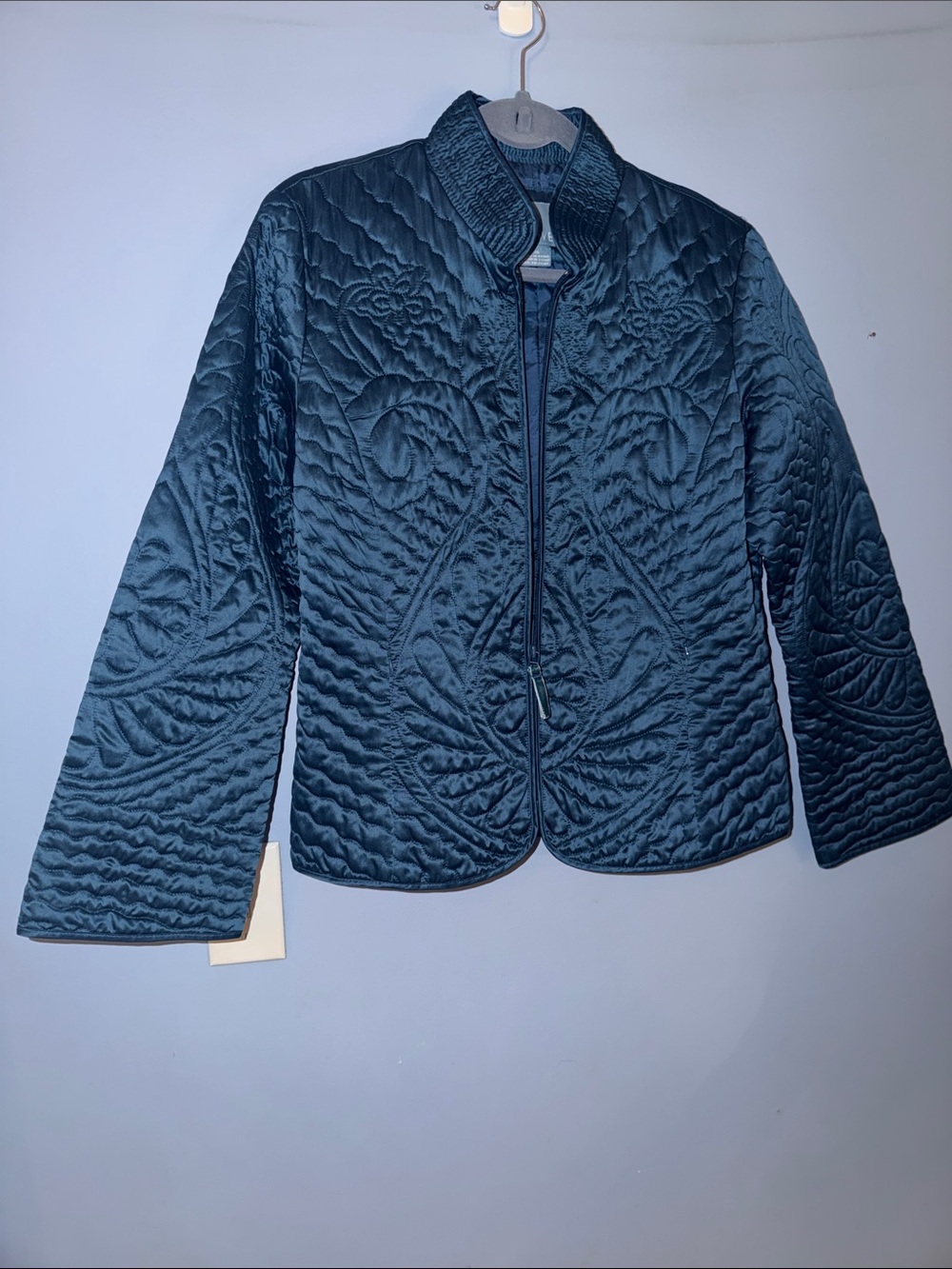Nine West Teal Quilted Floral-Pattern Light Weight Puffer Jacket